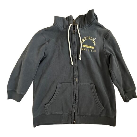 Abercrombie & Fitch ~ Slate Blue~ Distressed~3/4 sleeve~Hoodie Jacket~size L - Picture 1 of 12